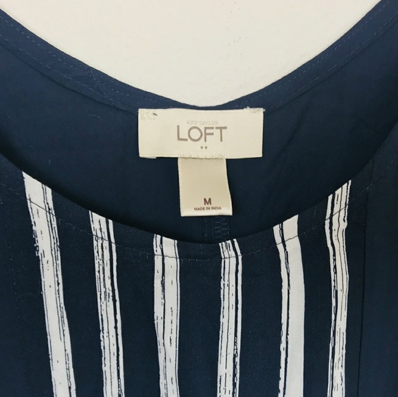 LOFT Top Blouse Sleeveless Navy Blue White Sz: M - Picture 3 of 3